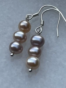 925 Sterling Silver And Pearls Gemstones Earrings, 2g, 31mm Long Handcrafted - Picture 1 of 3