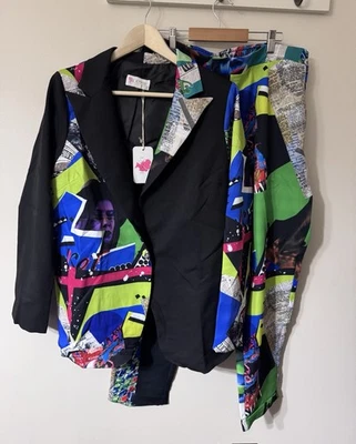 L’Atiste Retro Arte Pop Art Art Art Art Funky Graffiti Impreso Chaqueta Blazer Pantalones Conjunto XL Foto 1 de 4