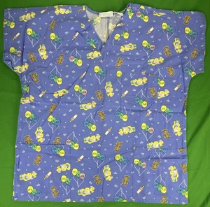 Medium Baby Themed Teddy Bears and Balloons MHD Scrubs Scrub Top - Picture 1 of 7