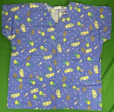 Medium Baby Themed Teddy Bears and Balloons MHD Scrubs Scrub Top - Image 1 of 4