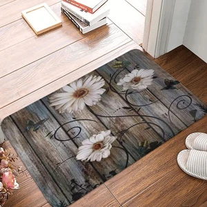 Bath Mat Retro Rustic Style Gray Flower Butterfly Wood Board Quick Dry Bathro... - Bild 1 von 6