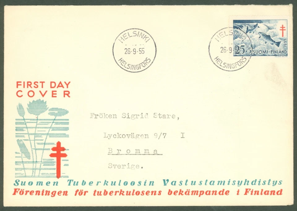 Finland Y79 FDC 1955 Marine fauna Fishes - Antituberculosis - Image 1 of 1