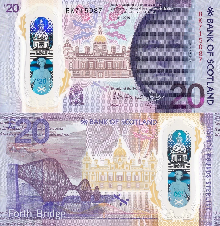 Scotland 20 Pounds Sterling 2019 P 132 POLYMER UNC BANK OF SCOTLAND - Image 1 of 1