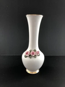Vintage Dresden Dekor Porcelain Vase White / Pink Roses w. Gold Trim Germany - Picture 1 of 7