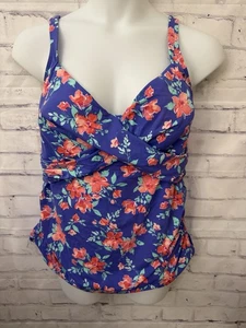 Lands' End Size 20W Purple Floral V Neck Wrap Underwire Tankini Swim Top Flaw - Picture 1 of 14