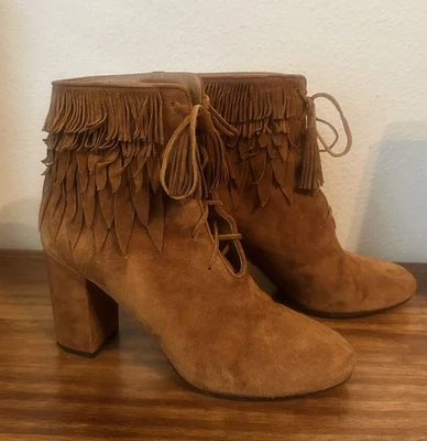 Botines AQUAZZURA Marrón Gamuza Flecos Tigre Lirio, Mujer Talla 39 EE. UU. 8,5 Foto 1 de 4