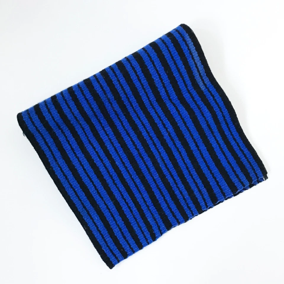 Vintage Handwoven Black and Cobalt Blue Striped Rectangular Wool Table Runner - Image 1 of 4