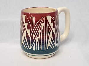 Vtg. Navajo Native American Handmade Pottery Mug Signed By Artist Carved 15 Oz - Foto 1 di 16