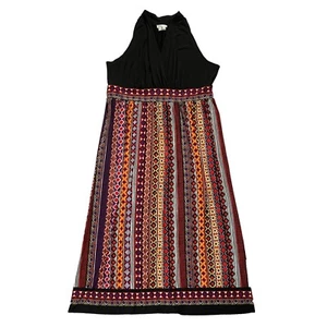 NWT London times Woman Maxi Dress Womens 18W Black Multicolor Knit Stretch Boho - Picture 1 of 9