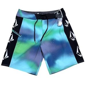 Volcom Men Size 30 Electric Green Blue Lido Iconic Mod Tech Swim Board Short NWT - Picture 1 of 11