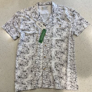 Report Collection Men’s Hawaiian Print Short Sleeve Button Up White Floral S - Picture 1 of 5