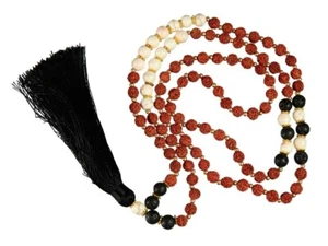 Sautoir collier Mala Rudraksha Ø 7mm Perles pierre de Lave Top qualité 25220 S4 - Picture 1 of 3