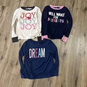 Lot Of (3) Gap Girls Blue White Holiday Long Sleeve PJ Pajama Top 100% Cotton M - Picture 1 of 4