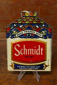 RARE Vintage Original Schmidt Beer Stained Glass Look Double Sided Fan Pull Sign - Picture 1 of 12