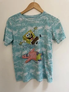 SpongeBob SquarePants Kid Boys Tie Dye Cotton Blend Crew Neck T-Shirt Blue Sz 14 - Picture 1 of 5