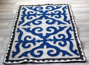 Handmade Area Rug SHYRDAK Traditional Kyrgyz Wool Felt Rug Blue grey - Picture 1 of 8