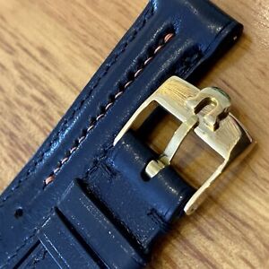 {PREMIUM} Handmade Black 19mm Leather Strap For Omega w/ Buckle - Orange Threads