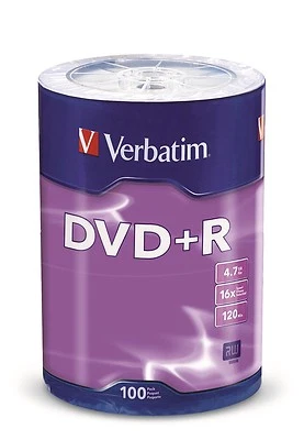 100 VERBATIM DVD+R 16X 4.7GB Silver Branded Logo Media Disc - Tape Wrap - 96526 - Image 1 of 3