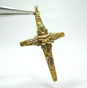 10k MASSIVES GELBGOLD FLORALES KREUZ CHRISTLICHER ANHÄNGER CHARM FÜR HALSKETTE. - Bild 1 von 14