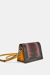 NEW ZARA SNAKE-SKIN EMBOSSED crossbody BAG IN blue, brown, yellow, burgundy - Picture 1 of 5