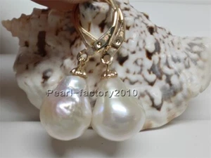 Pendientes naturales AAA Mar del Sur Blanco Perla 14K ORO AMARILLO Barroco - Imagen 1 de 3