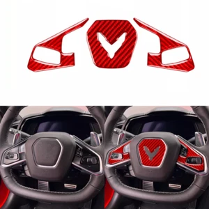 Cubierta de cuadro de botón de volante de fibra de carbono rojo 3X para Corvette C8 - Imagen 1 de 11