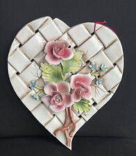 VTG Capodimonte Woven Heart Floral Roses Porcelain Wall Hanging Large Italy