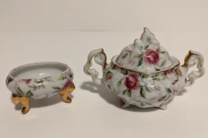 Lefton Rose Chintz small sugar and salt dish set NE794R-N &1239 - Picture 1 of 5