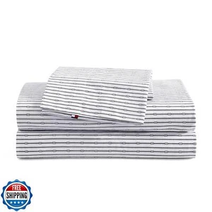Tommy Hilfiger - Juego de sábanas, ropa de cama de algodón percal con fundas de almohada a juego, - Imagen 1 de 5