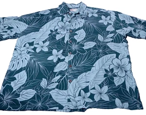 Hilo Hattie Mens Large Shirt Hawaiian Floral Short Sleeve Button Down USA Green - Picture 1 of 9