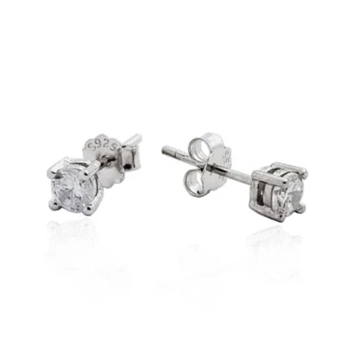 Orecchini punto luce a 4 griffe in argento 925 rodiato con zircone tondo mm 4 - Immagine 1 di 2