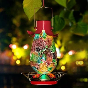 LED Solar Hummingbird Feeder for Outdoors, Multicolor Glass Mosaic Hanging Hu... - Picture 1 of 6