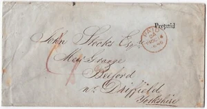 1846 4d RATE 'PREPAID' PMK NORWICH > JOHN STOCKS MOOR GRANGE BEEFORD DRIFFIELD - Picture 1 of 2