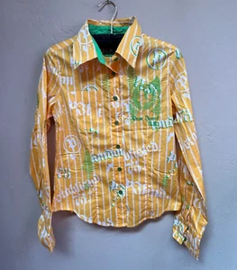 New Pepe Jeans Co Womens Button Up Long Sleeve Vera Shirt Medium Gold Striped - Picture 1 of 10