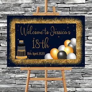 40th 18th 21st PERSONALISED Birthday Party Welcome Sign on MDF or card gold bann