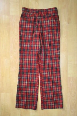 De Colección Años 70 Levi's Panatela Rojo Tartán Cuadros Algodón Cepillado Ancho Acampanado Pierna Pantalones 30 Foto 1 de 3