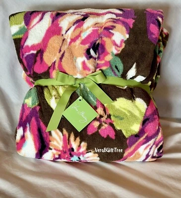 Vera Bradley Plush Throw Blanket ENGLISH ROSE Floral BROWN Peach RARE NWT New - Image 1 of 4