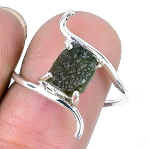 Moldavite Gemstone Sterling Silver Wife Statement Artisan Ring Jewelry Size 10 - Picture 1 of 8
