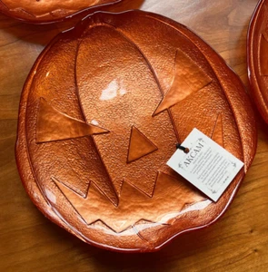 HALLOWEEN AKCAM JACK O LANTERN PUMPKIN GLASS PLATES SET OF 4 - Picture 1 of 2