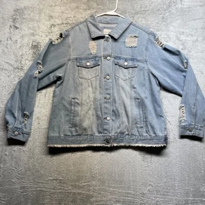 Ashley-Vintage Charm Women's Denim Jacket Size XL Distressed Blue Jean Cotton - Picture 1 of 6