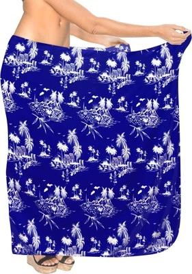 LA LEELA Soft Light Resort Women Wrap Sarong Printed 78"X39" Royal Blue_2891 - Image 1 of 3