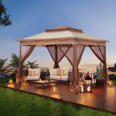 3,3x3,3m Pavillon Wasserdicht Doppeldach Faltbar Gartenzelt mit Moskitonetz DE - Bild 1 von 4