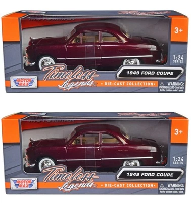 Paquete de 2 Ford 1949 cupé borgoña 1/24 diecast modelo de coche Motormax coleccionable Foto 1 de 2