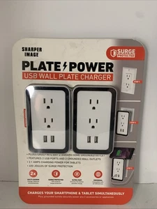 Sharper Image USB Wall Plate Charger Dual Plug Dual USB Surge Suppression NEW - Picture 1 of 4