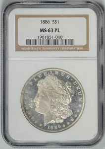 1886 NGC MS63PL MORGAN DOLLAR * VERY CLOSE TO DMPL * #1961851-008 - Picture 1 of 4