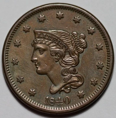 1840 Braided Hair Liberty Head Large Cent - US 1c Copper Coin - Image 1 of 4