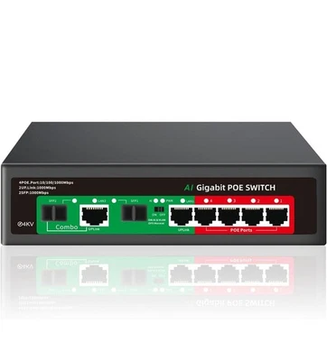 STEAMEMO AI PoE Switch – 52V 52W, 4 PoE + 2 Uplink Ports, 100Mbps, Tested - Image 1 of 4