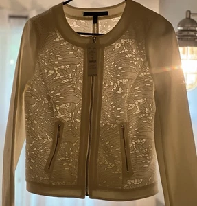 White House Black Market Full Zip White Lace Jacket W/ Gold Accents New With Tag - Picture 1 of 8