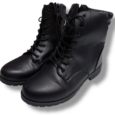 Botas de Combate Olivia Kate Leanna Negras Usadas en Excelente Condición para Mujer Talla 10 Cremallera Encaje Imitación Cuero Foto 1 de 4