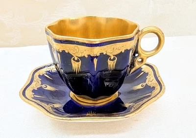 Raro Antiguo Coalport 1875-1881 Cobalto y Pesado Oro 24k Demitasse Taza Platillo Foto 1 de 4